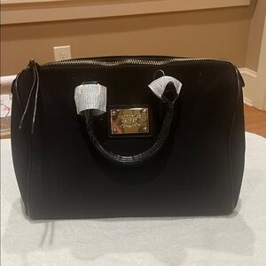 Victoria's Secret Black Hand Bag Canvas Tote Zipper Closure Pink Lining